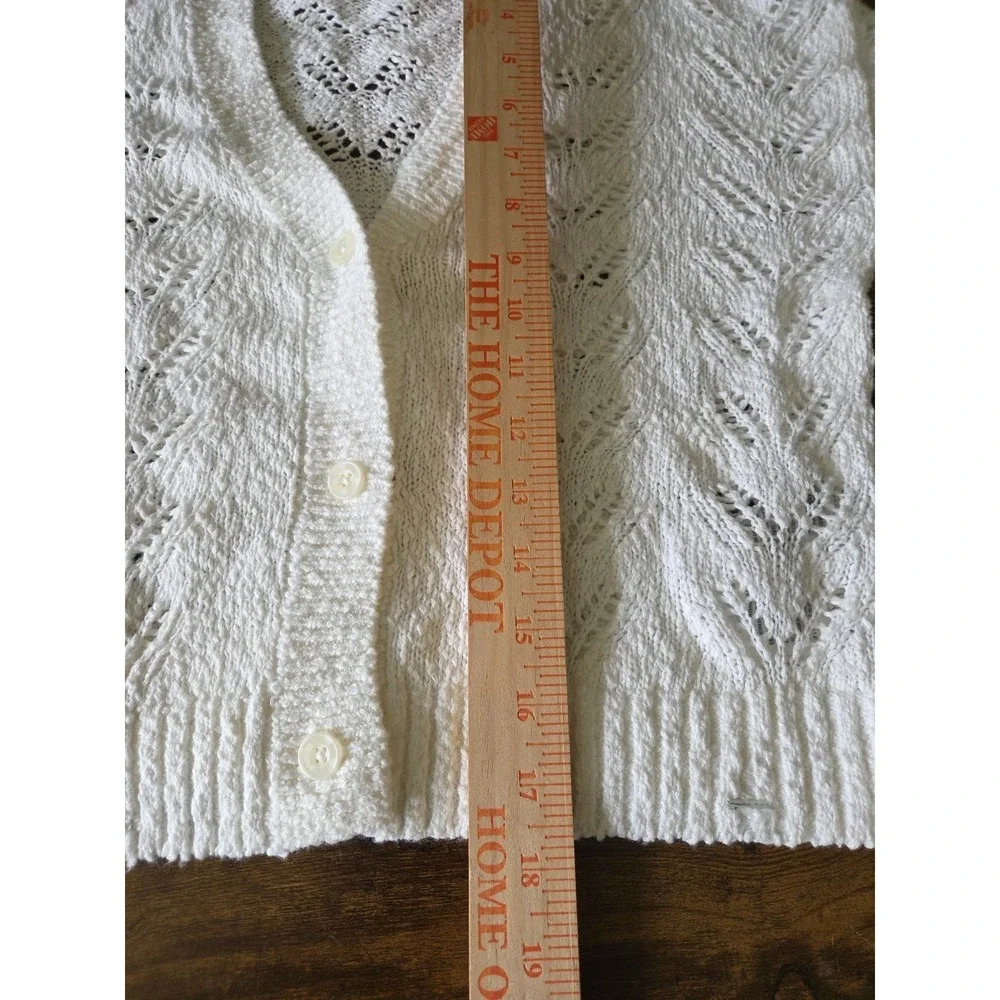 Abercrombie Kids‎ Girls 9/10 White Open Knit Button Front Cardigan Long Sleeve